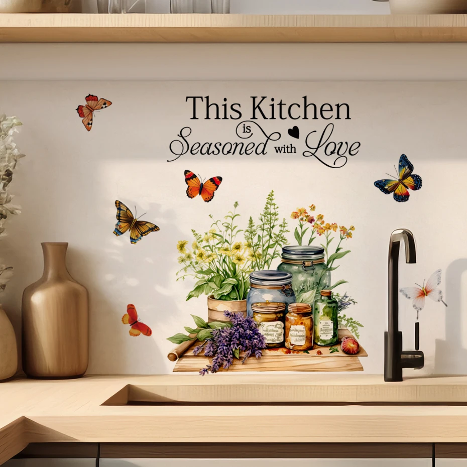 autocollants muraux avec citations de cuisine, herbes de cuisine, art de cuisine, papillon, fleur, décorations artistiques pour la maison autocollants muraux avec citations de cuisine, herbes de cuisine, art de cuisine, papillon, fleur, décorations artistiques pour la maison