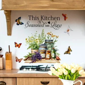 Autocollants muraux avec citations de cuisine, herbes de cuisine, Art de cuisine, papillon, fleur, décorations artistiques pour la maison Autocollants muraux avec citations de cuisine, herbes de cuisine, Art de cuisine, papillon, fleur, décorations artistiques pour la maison