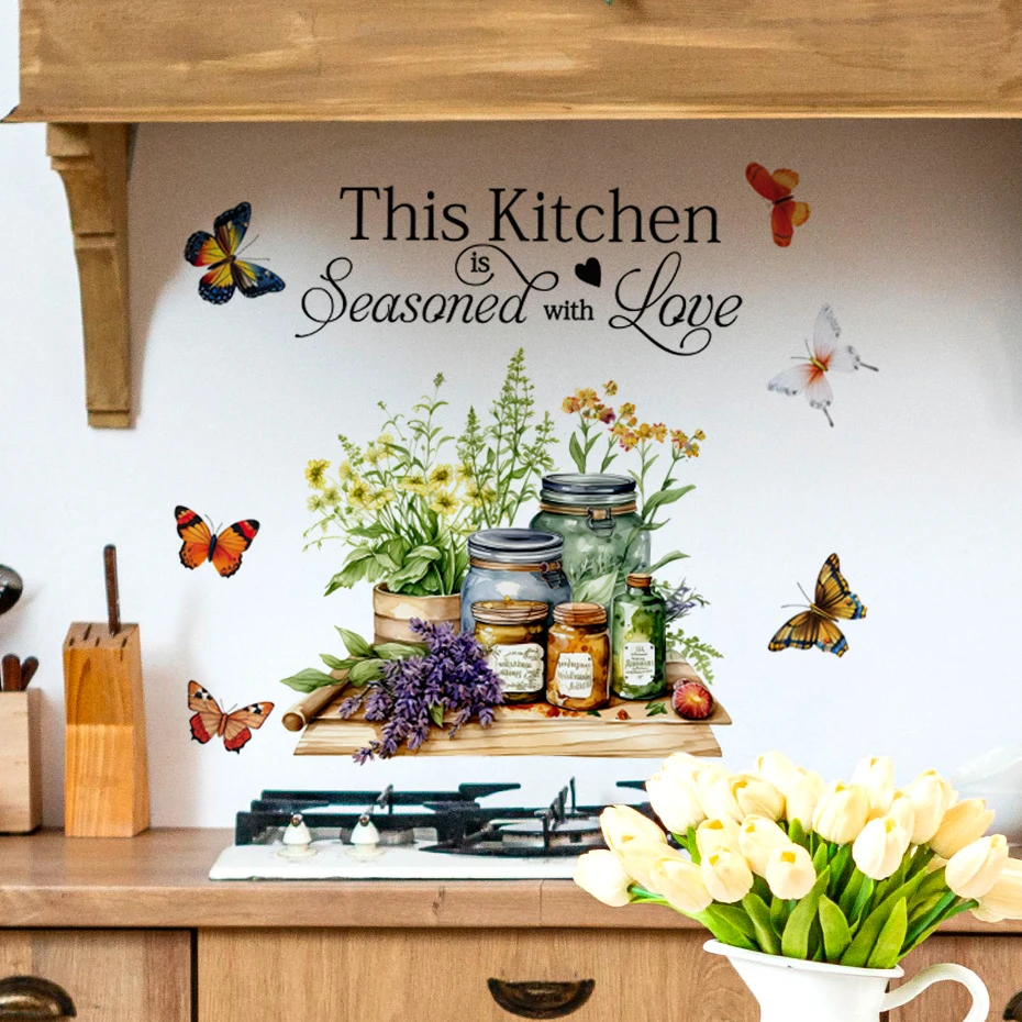 Autocollants muraux avec citations de cuisine, herbes de cuisine, Art de cuisine, papillon, fleur, décorations artistiques pour la maison Autocollants muraux avec citations de cuisine, herbes de cuisine, Art de cuisine, papillon, fleur, décorations artistiques pour la maison