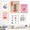 affiche murale japonaise ramen noodles chat, art illustré, aquarelle, sushi, peinture sur toile, décor de restaurant japonais