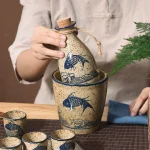 Chauffe-vin japonais, Pot à saké, ensemble de tasses en céramique faites à la main, Pot de distribution de vin Antique, Pot chaud Vintage Baijiu, tasse à spiritueux