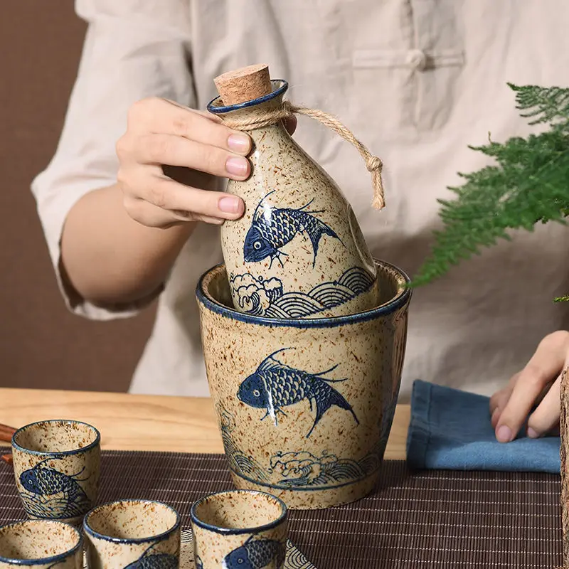 Chauffe-vin japonais, Pot à saké, ensemble de tasses en céramique faites à la main, Pot de distribution de vin Antique, Pot chaud Vintage Baijiu, tasse à spiritueux Chauffe-vin japonais, Pot à saké, ensemble de tasses en céramique faites à la main, Pot de distribution de vin Antique, Pot chaud Vintage Baijiu, tasse à spiritueux