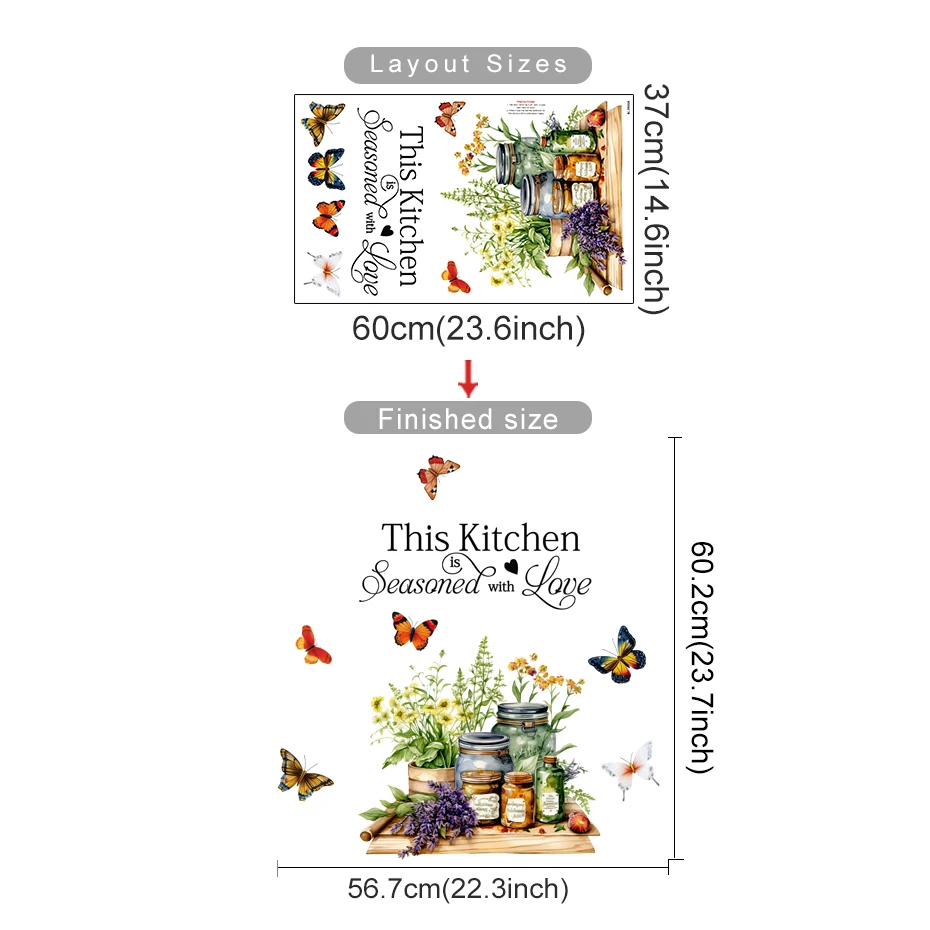 autocollants muraux avec citations de cuisine, herbes de cuisine, art de cuisine, papillon, fleur, décorations artistiques pour la maison autocollants muraux avec citations de cuisine, herbes de cuisine, art de cuisine, papillon, fleur, décorations artistiques pour la maison