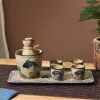chauffe vin japonais, pot à saké, ensemble de tasses en céramique faites à la main, pot de distribution de vin antique, pot chaud vintage baijiu, tasse à spiritueux