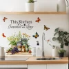 autocollants muraux avec citations de cuisine, herbes de cuisine, art de cuisine, papillon, fleur, décorations artistiques pour la maison