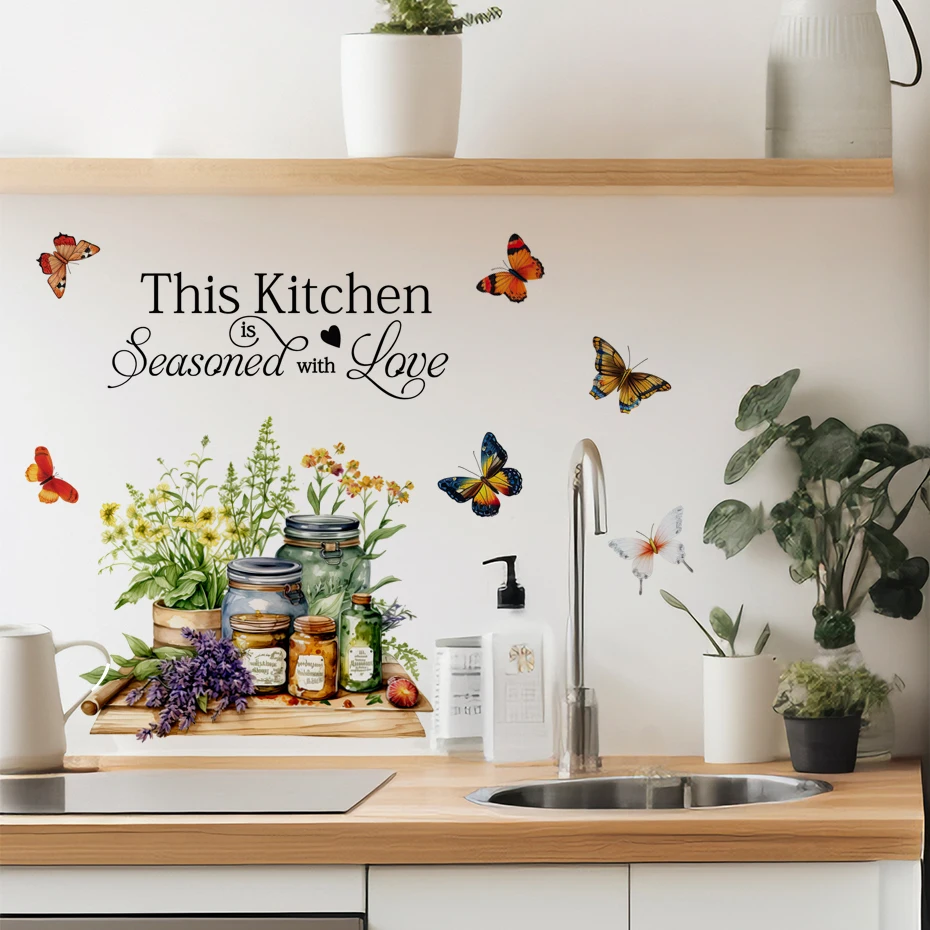 autocollants muraux avec citations de cuisine, herbes de cuisine, art de cuisine, papillon, fleur, décorations artistiques pour la maison autocollants muraux avec citations de cuisine, herbes de cuisine, art de cuisine, papillon, fleur, décorations artistiques pour la maison