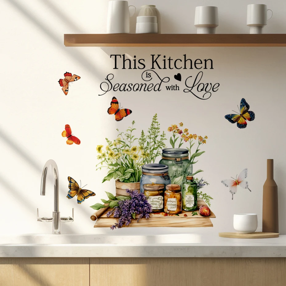 autocollants muraux avec citations de cuisine, herbes de cuisine, art de cuisine, papillon, fleur, décorations artistiques pour la maison autocollants muraux avec citations de cuisine, herbes de cuisine, art de cuisine, papillon, fleur, décorations artistiques pour la maison