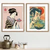 affiche murale japonaise ramen noodles chat, art illustré, aquarelle, sushi, peinture sur toile, décor de restaurant japonais