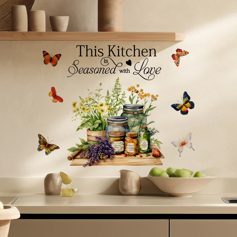 autocollants muraux avec citations de cuisine, herbes de cuisine, art de cuisine, papillon, fleur, décorations artistiques pour la maison autocollants muraux avec citations de cuisine, herbes de cuisine, art de cuisine, papillon, fleur, décorations artistiques pour la maison