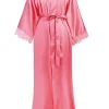 femmes sexy longue robe kimono dentelle robe de bain lingerie robe glace soie chemise de nuit couleur unie chemise de nuit vêtements de nuit grande taille # 0701