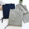 pyjama kimono deux pièces pour hommes, 100% coton, simple, grande taille, manches trois quarts, pantalon, ensemble de service à domicile, printemps et été 2025