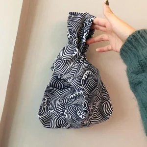 Sac à main ondulé de style japonais pour femme, porte-monnaie, sacs pour téléphone portable, nœud de barre, poignet, dames Sac à main ondulé de style japonais pour femme, porte-monnaie, sacs pour téléphone portable, nœud de barre, poignet, dames