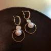 boucles d'oreilles coréennes surdimensionnées en perles blanches pour femmes, style bohème, rond doré, en zircon, bijoux cadeau de mariage, nouvelle mode 2023