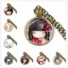 Collier pendentif visage de fille japonaise pour femme, cabochon en verre breton, cadeau de bijoux anime mignon, belle fille