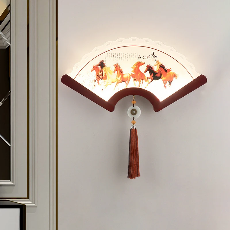 applique murale led en bois en forme d'éventail, applique murale japonaise rétro, porche chinois, salon, loft décoratif, allée de chambre applique murale led en bois en forme d'éventail, applique murale japonaise rétro, porche chinois, salon, loft décoratif, allée de chambre