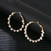boucles d'oreilles en or plaqué or 18 carats pour femmes, bijoux de haute qualité, boucles d'oreilles à breloques circulaires tressées en perles d'eau douce naturelles