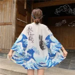 Kimono imprimé japonais pour femmes, vêtements d&rsquo;été, streetwear asiatique, cardigan, chemise, robe Haori, 31204
