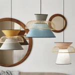 Mekko-Lampe LED suspendue en tissu japonais, design moderne et minimaliste, bambou, luminaire décoratif d&rsquo;intérieur, idéal pour une cuisine, E27