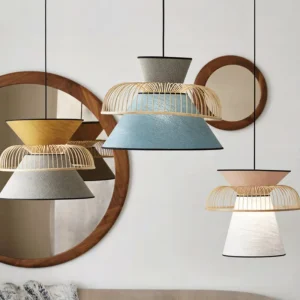 Mekko-Lampe LED suspendue en tissu japonais, design moderne et minimaliste, bambou, luminaire décoratif d&rsquo;intérieur, idéal pour une cuisine, E27