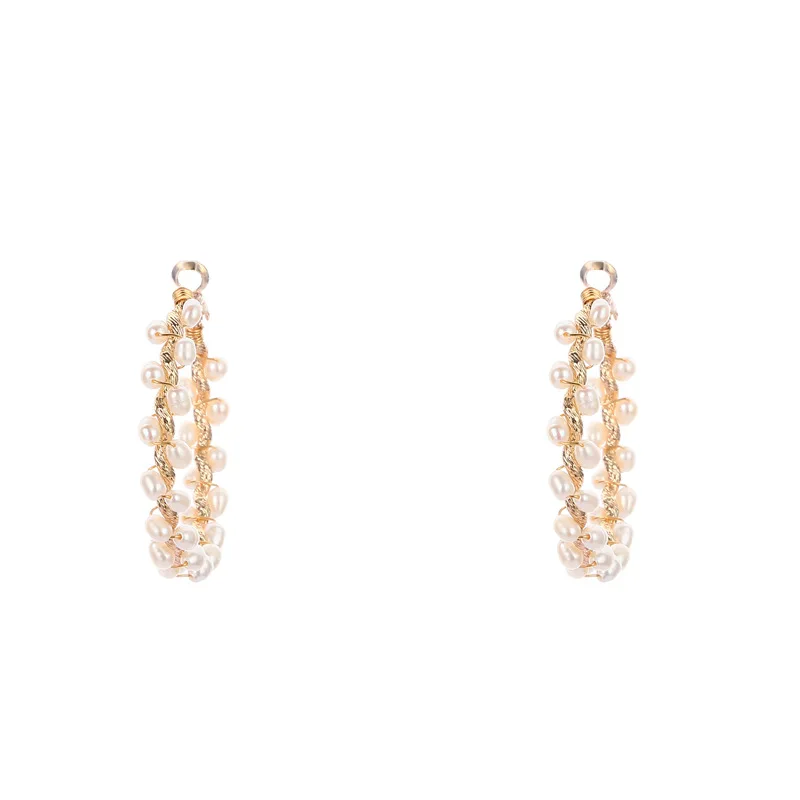 boucles d'oreilles en or plaqué or 18 carats pour femmes, bijoux de haute qualité, boucles d'oreilles à breloques circulaires tressées en perles d'eau douce naturelles boucles d'oreilles en or plaqué or 18 carats pour femmes, bijoux de haute qualité, boucles d'oreilles à breloques circulaires tressées en perles d'eau douce naturelles
