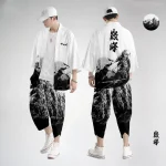 Vêtements traditionnels japonais pour hommes, pantalon kimono rétro, mode asiatique, trempée Tang Harajuku Hanfu Vêtements traditionnels japonais pour hommes, pantalon kimono rétro, mode asiatique, trempée Tang Harajuku Hanfu