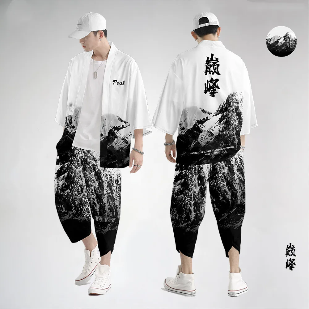 Vêtements traditionnels japonais pour hommes, pantalon kimono rétro, mode asiatique, trempée Tang Harajuku Hanfu Vêtements traditionnels japonais pour hommes, pantalon kimono rétro, mode asiatique, trempée Tang Harajuku Hanfu