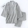 pyjama de style japonais pour hommes et femmes, ensemble kimono enveloppant, imprimé ondulé seigaiha, 100% coton, vêtements de détente unisexes, costume de nuit