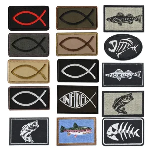 Patch brodé en arête de poisson, insigne de poisson rectangulaire, brassard, orang-outan, bande de poitrine, casquettes, veste, sac à dos, boucle à crochet, nouveau