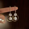 Boucles d&rsquo;oreilles coréennes surdimensionnées en perles blanches pour femmes, style bohème, rond doré, en Zircon, bijoux cadeau de mariage, nouvelle mode 2023