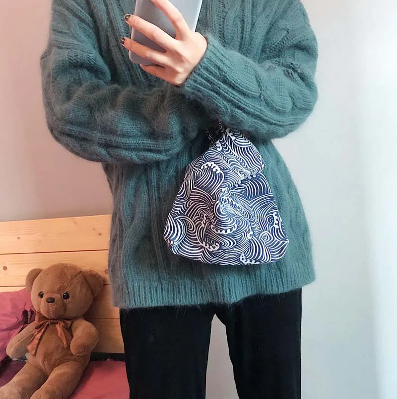 sac à main ondulé de style japonais pour femme, porte monnaie, sacs pour téléphone portable, nœud de barre, poignet, dames sac à main ondulé de style japonais pour femme, porte monnaie, sacs pour téléphone portable, nœud de barre, poignet, dames