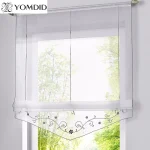 Rideau romain brodé à impression florale, rideaux de fenêtre transparents pour cuisine, salon, panneau de criblage en Voile avec ceintures en ruban