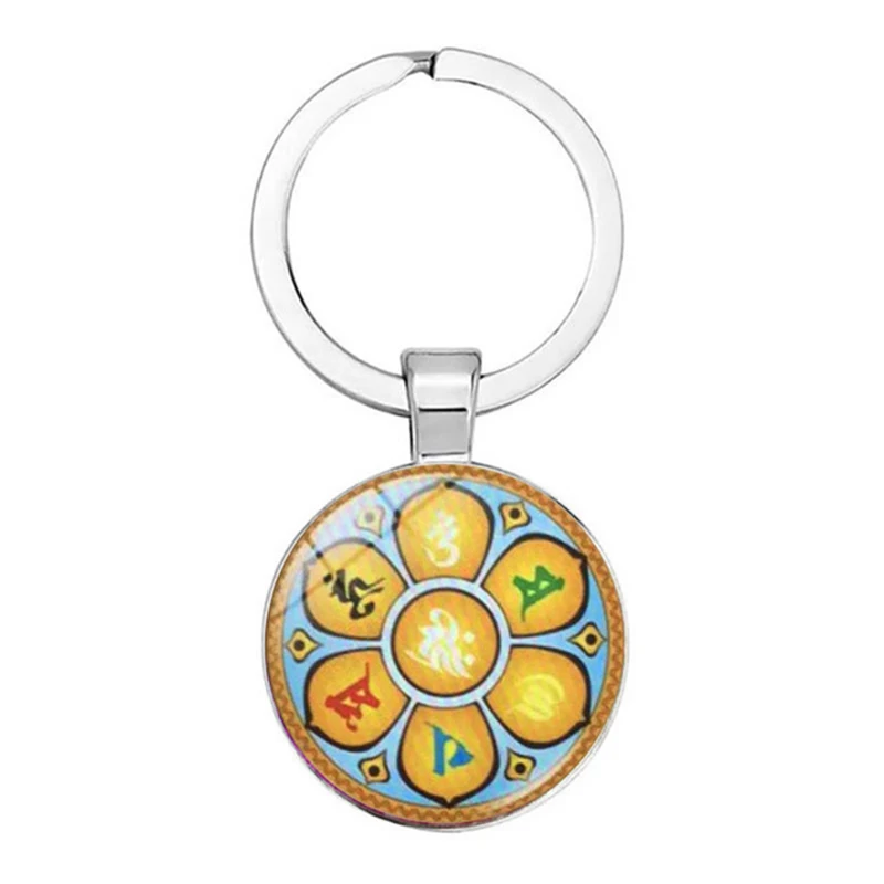 bijoux à la mode indien sanskrit om symbole, porte clés ohm om aum bouddha lotus en argent plaqué fleur de vie mandala, anneau en verre d'art bijoux à la mode indien sanskrit om symbole, porte clés ohm om aum bouddha lotus en argent plaqué fleur de vie mandala, anneau en verre d'art