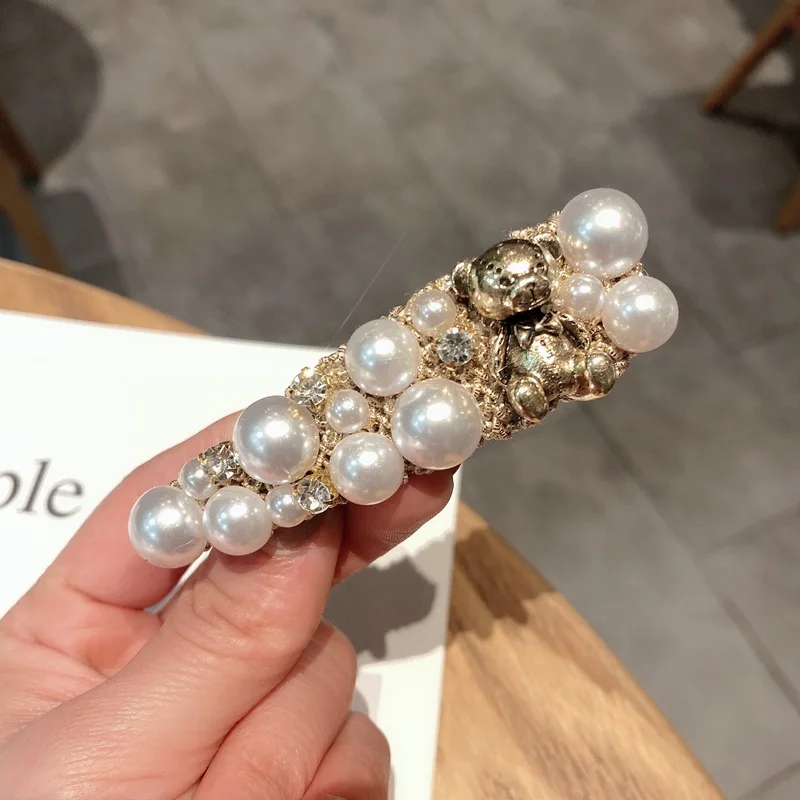 barrette ours en perles pour femmes, épingle à cheveux de luxe, animaux faits à la main, alliage strass, épingles à cheveux, bijoux pour cheveux, vente en gros barrette ours en perles pour femmes, épingle à cheveux de luxe, animaux faits à la main, alliage strass, épingles à cheveux, bijoux pour cheveux, vente en gros