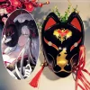 masque complet peint à la main démon kitsune cosplay pvc mascarade halloween personnage de dessin animé masque rouge bleu
