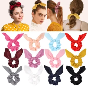 Ruoshui – ruban de cheveux oreilles de lapin mignon pour femmes, chouchous solides, attaches de cheveux pour filles, bandeau en caoutchouc ornements porte-queue de cheval