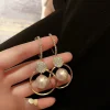 boucles d'oreilles coréennes surdimensionnées en perles blanches pour femmes, style bohème, rond doré, en zircon, bijoux cadeau de mariage, nouvelle mode 2023