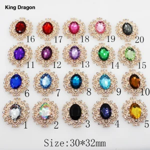 Embellissement de strass colorés King Dragon, utilisé sur le bandeau à dos plat 30MM * 32MM, 5 pièces/lot, couleur or KD583