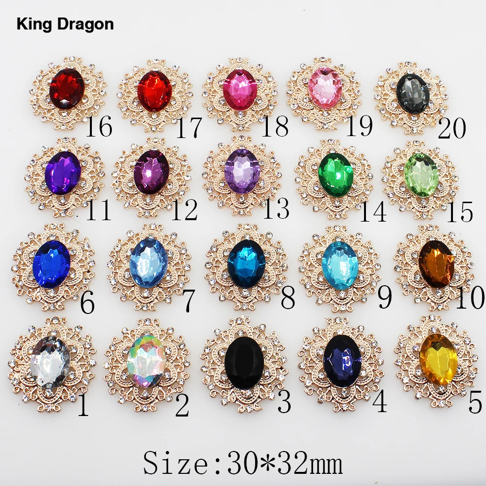 Embellissement de strass colorés King Dragon, utilisé sur le bandeau à dos plat 30MM * 32MM, 5 pièces/lot, couleur or KD583