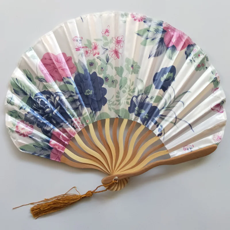 InjFan-Éventail pliant en bambou chinois, style japonais, vintage, en forme de vague, danse de quille, main GérCraft, décoration de la maison, ornements, cadeau
