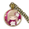 collier pendentif visage de fille japonaise pour femme, cabochon en verre breton, cadeau de bijoux anime mignon, belle fille