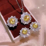 Ensemble de bijoux en Zircon pour femmes, diamant complet, jaune AAAA brillant, collier, bague, boucles d’oreilles, bijoux de mariée, 925 Ensemble de bijoux en Zircon pour femmes, diamant complet, jaune AAAA brillant, collier, bague, boucles d’oreilles, bijoux de mariée, 925