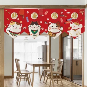 Rideau court de porte de chat chanceux japonais, toile de porte nordique, sensation de confrontation, cantonnière pour restaurant, décoration de la maison