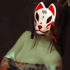 masque complet peint à la main démon kitsune cosplay pvc mascarade halloween personnage de dessin animé masque rouge bleu