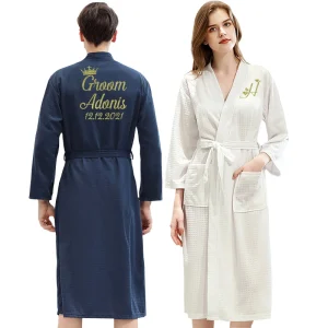 Peignoir Kimono Personnalisé pour Femme et Homme, Tenue de Soirée de Mariage, avec Date de Nom, pour Demoiselle d&rsquo;Honneur