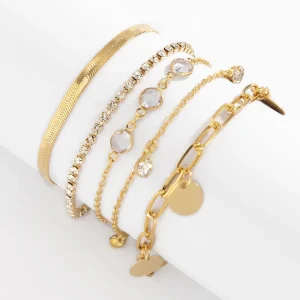 Boho plat serpent os chaîne strass paillettes pendentif Bracelet ensemble dame géométrique mode Bracelets combinaison fille bijoux