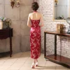 qipao robe longue en satin de prune pour femme, costume national chinois, tenue Élégante, style vintage, à col licou, socialite