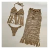 cover ups de bikini au crochet fait à la main pour femmes, coupe à pampilles, jupe longue, ensembles de trois pièces, maille, robe de maillot de bain en macramé imbibé