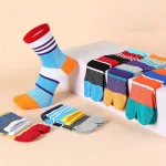 5 paires de chaussettes Tabi à deux orteils de couleur vive pour hommes garçons jeune mode coloré rayé coton déodorant deux doigts chaussettes homme court