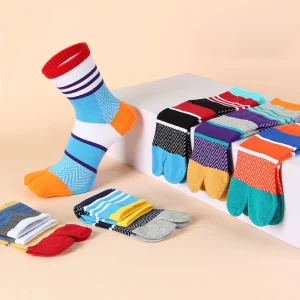 5 paires de chaussettes Tabi à deux orteils de couleur vive pour hommes garçons jeune mode coloré rayé coton déodorant deux doigts chaussettes homme court