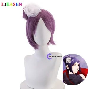 Perruque Ninja Konan Cos, perruque violette avec tête fleurie, perruque de déguisement Cosplay résistante à la chaleur, nouvelle collection 2020